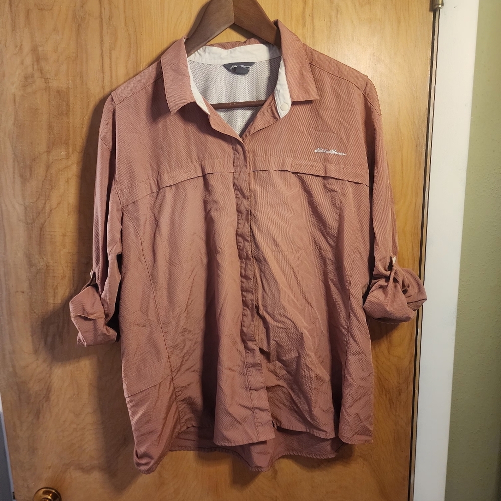Women's Eddie Bauer Coral Vented Lightweight Guide Shirt SPF Snap Buttons - Picture 10 of 13